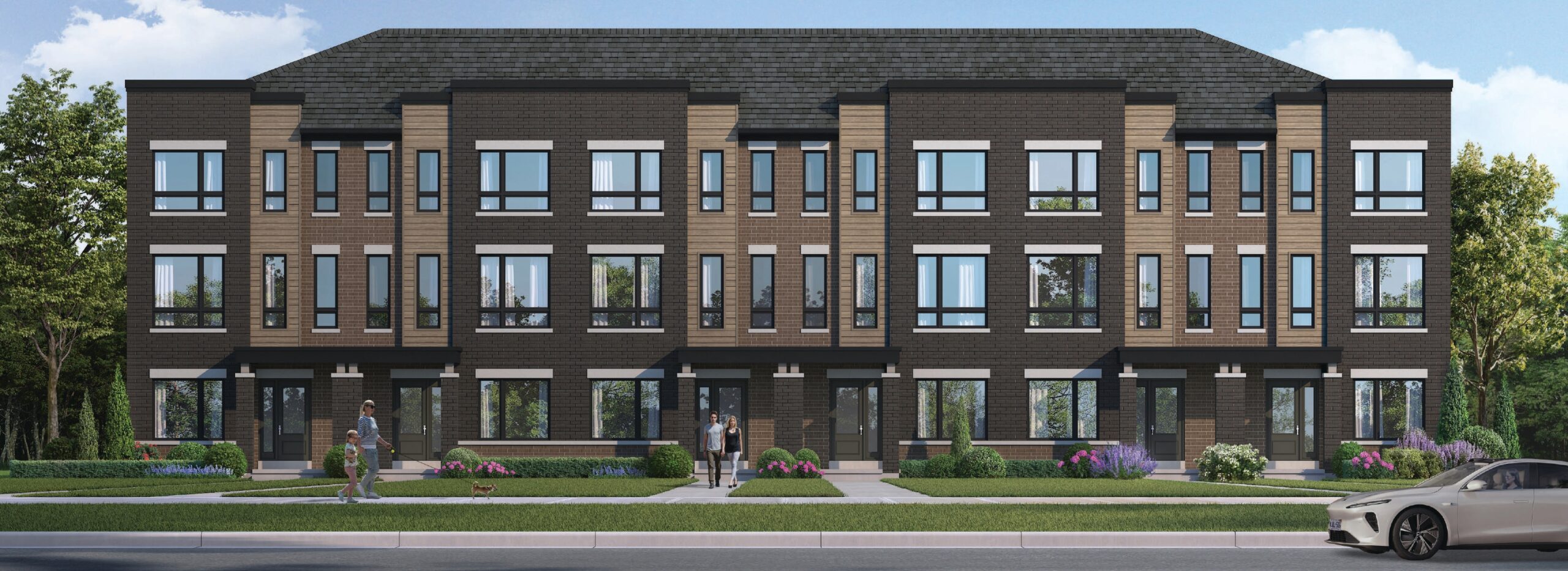 Derry Lane Towns exterior rendering at golden hour